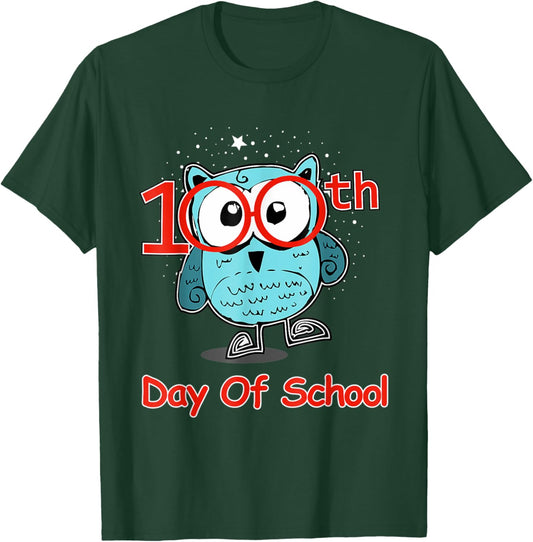 Cute Owl 100th Day Of School 100 Days Smarter T-Shirt - T-Shirt | Forest