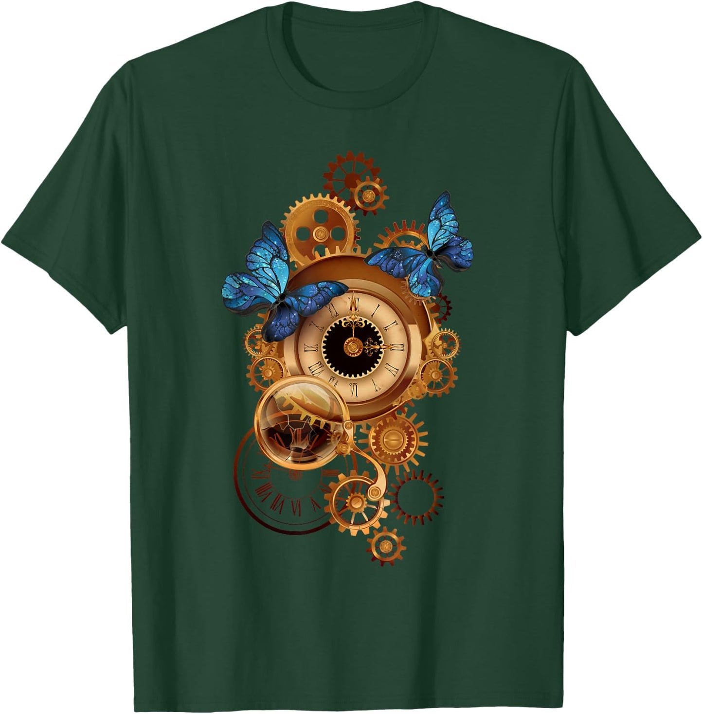 Steampunk Clock Gear and Butterflies Vintage Retro Aesthetic T-Shirt - T-Shirt | Forest