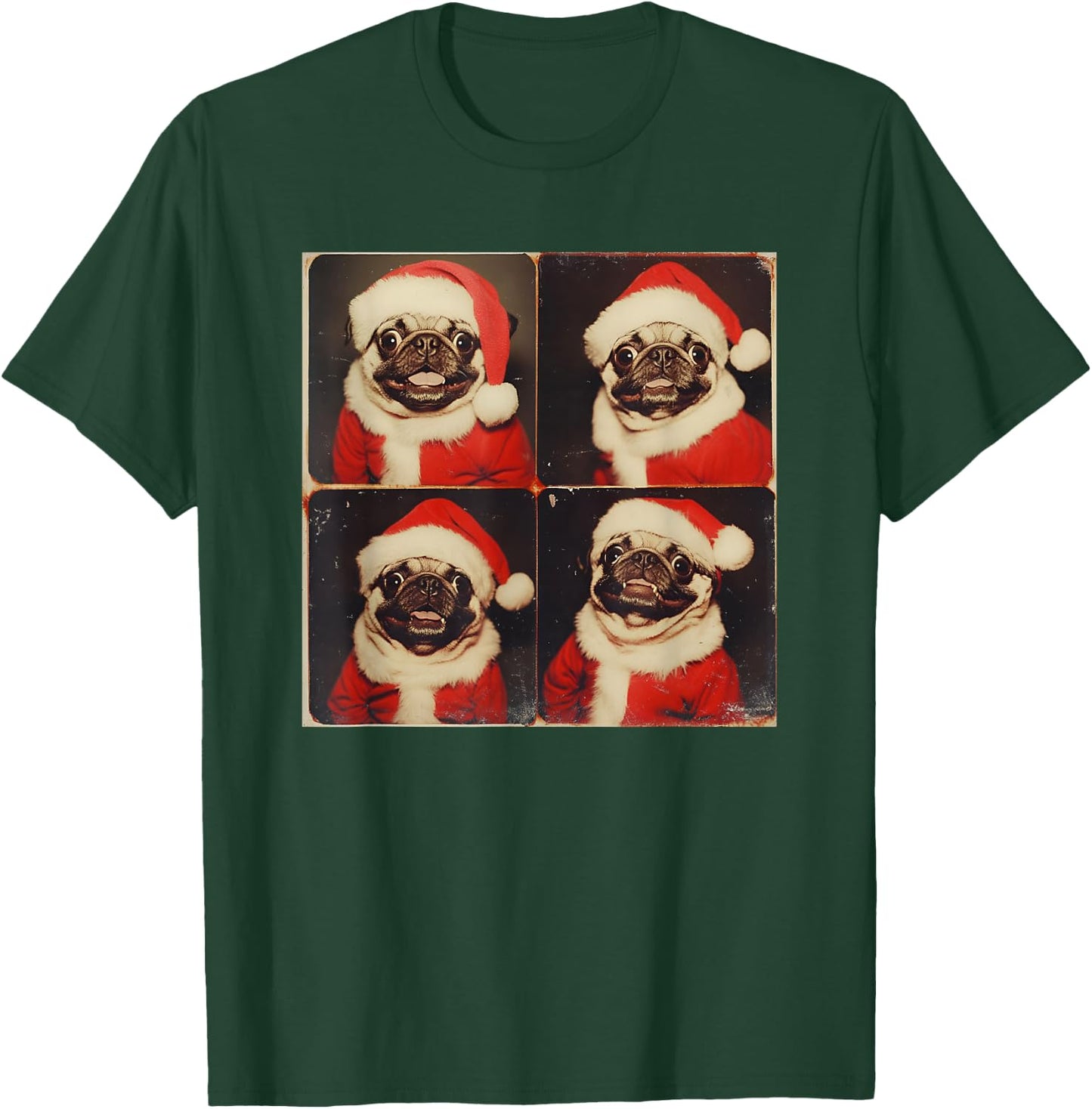 Xmas Pug Owner Photo Booth All Ages Black Cartoon Animal Graphic Modern Short Sleeve T-Shirt - T-Shirt | Forest