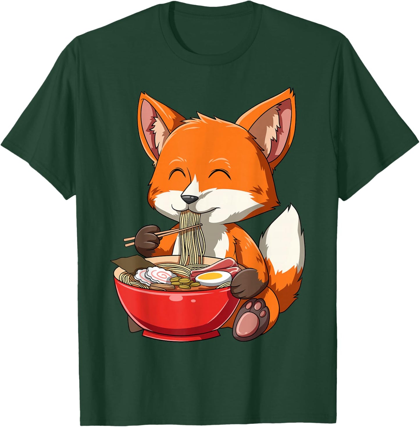 Fox Eating Ramen Ramen Noodle Lovers Fox Themed Gift T-Shirt - T-Shirt | Forest