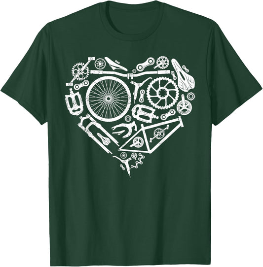 Enduro MTB Mountain Bike Riding Downhill Heart Bike Parts T-Shirt - T-Shirt | Forest