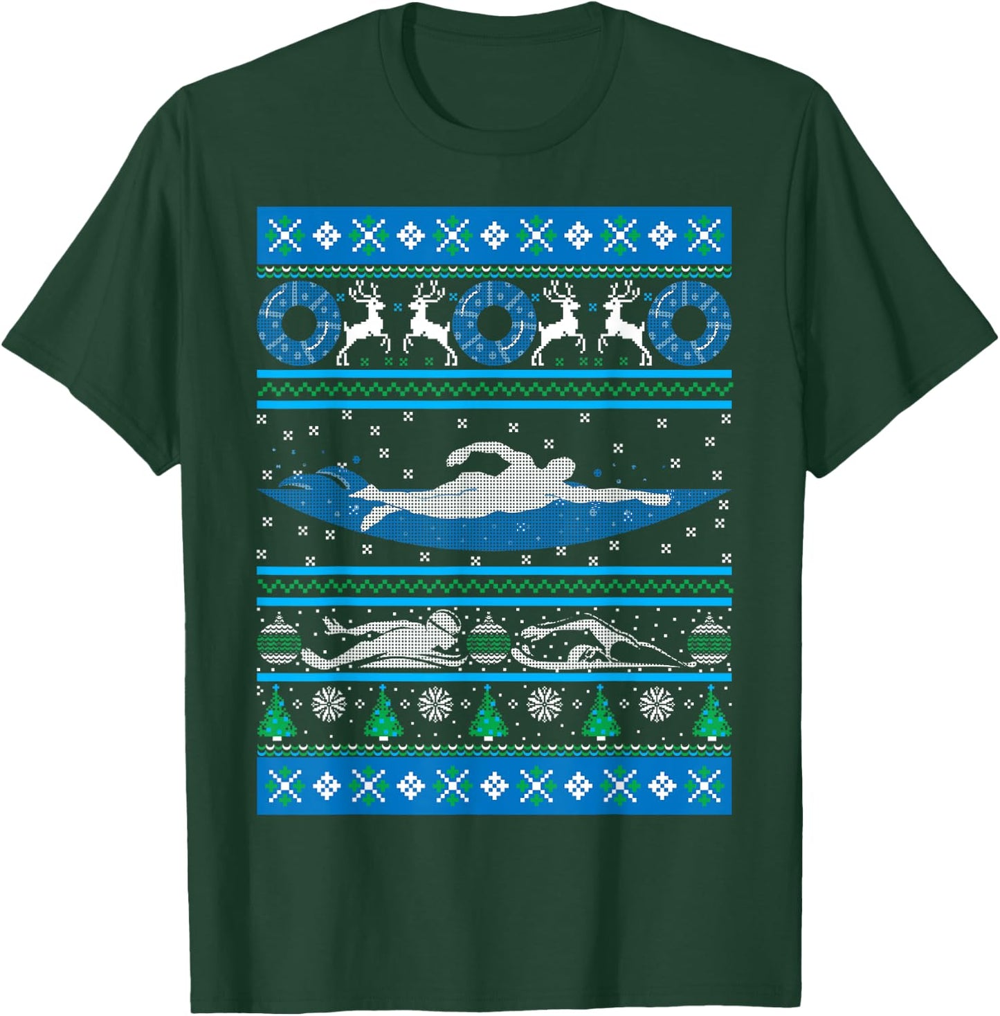 Swimmer Ugly Christmas Swimming Swim Team Holiday Xmas Gift T-Shirt - T-Shirt | Forest