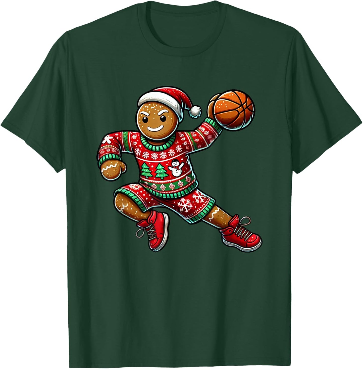 Basketball Christmas - -Adults, Kids - Black - Short Sleeve - - Novelty Design - Cotton Blend - Machine Wash - Size: Small T-Shirt - T-Shirt | Forest