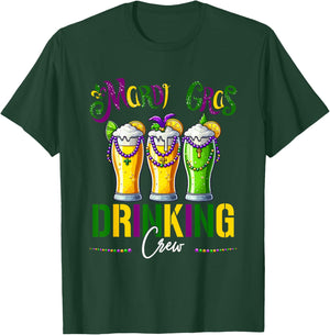 Mardi Gras Drinking Crew Three Glasses Of Beer Masked Beads T-Shirt - T-Shirt | Forest