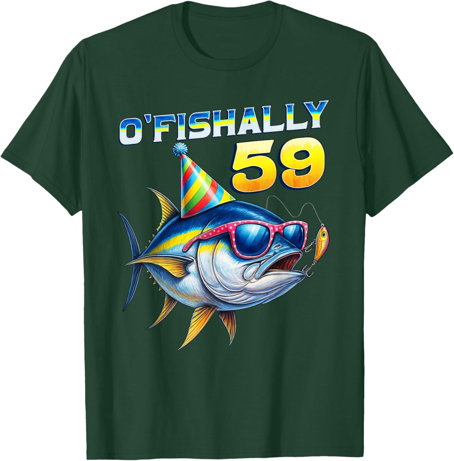 O'fishally 59 Year Old Funny Fishing 59th Birthday Tuna Fish T-Shirt - T-Shirt | Forest