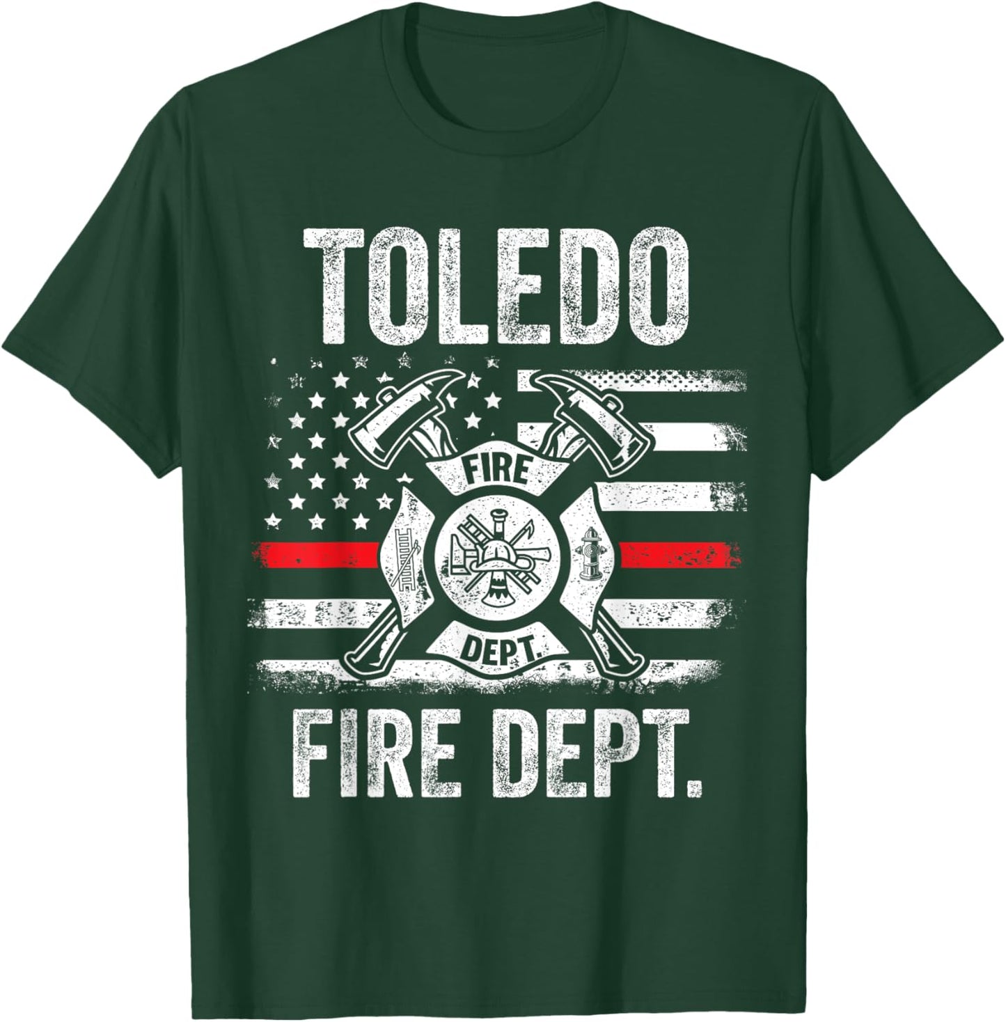 Toledo Ohio Fire Department Thin Red Line Fireman T-Shirt - T-Shirt | Forest