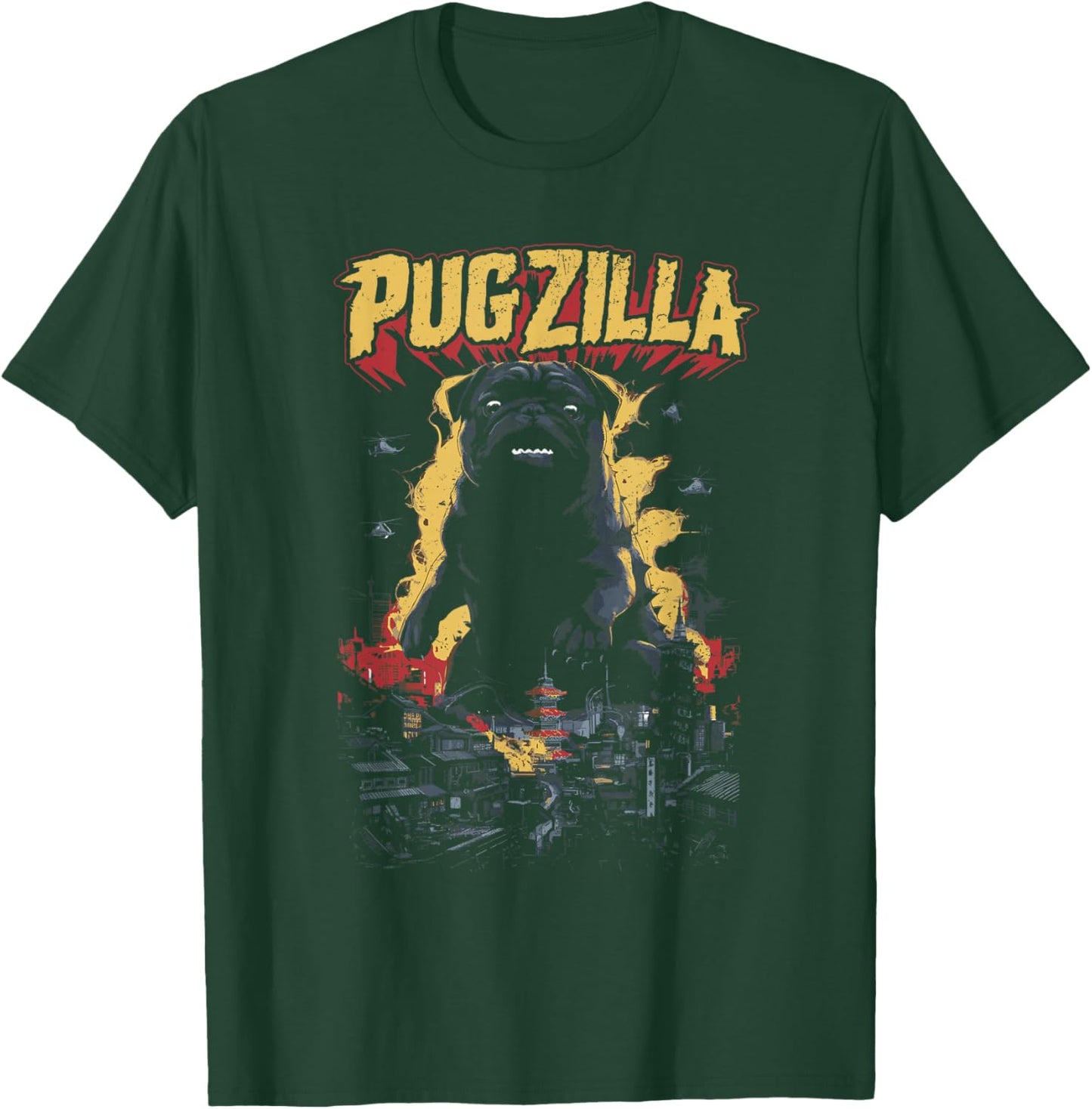 Pug Pet Dog Breed Pugzilla Funny Pug Lover Pug Owner Distressed -Adult Black Short Sleeve T-Shirt - T-Shirt | Forest