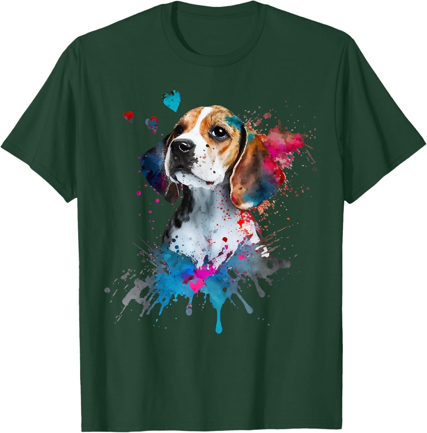 Cute Beagle Puppy Lover Dog Mom Watercolor Dog Portrait T-Shirt - T-Shirt | Forest