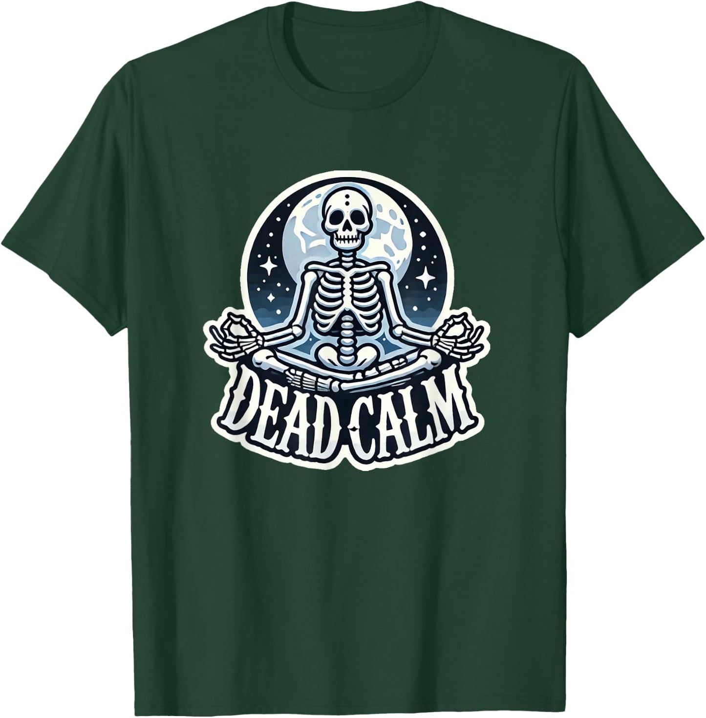 Meditating Skeleton Yoga Moon Halloween Dead Calm Goth T-Shirt - T-Shirt | Forest