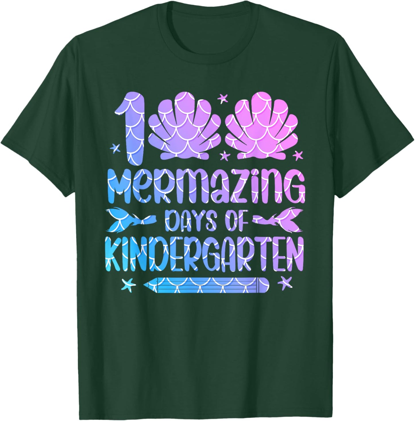 100 Mermazing Days Of Kindergarten 100th Day Of School Girls T-Shirt - T-Shirt | Forest