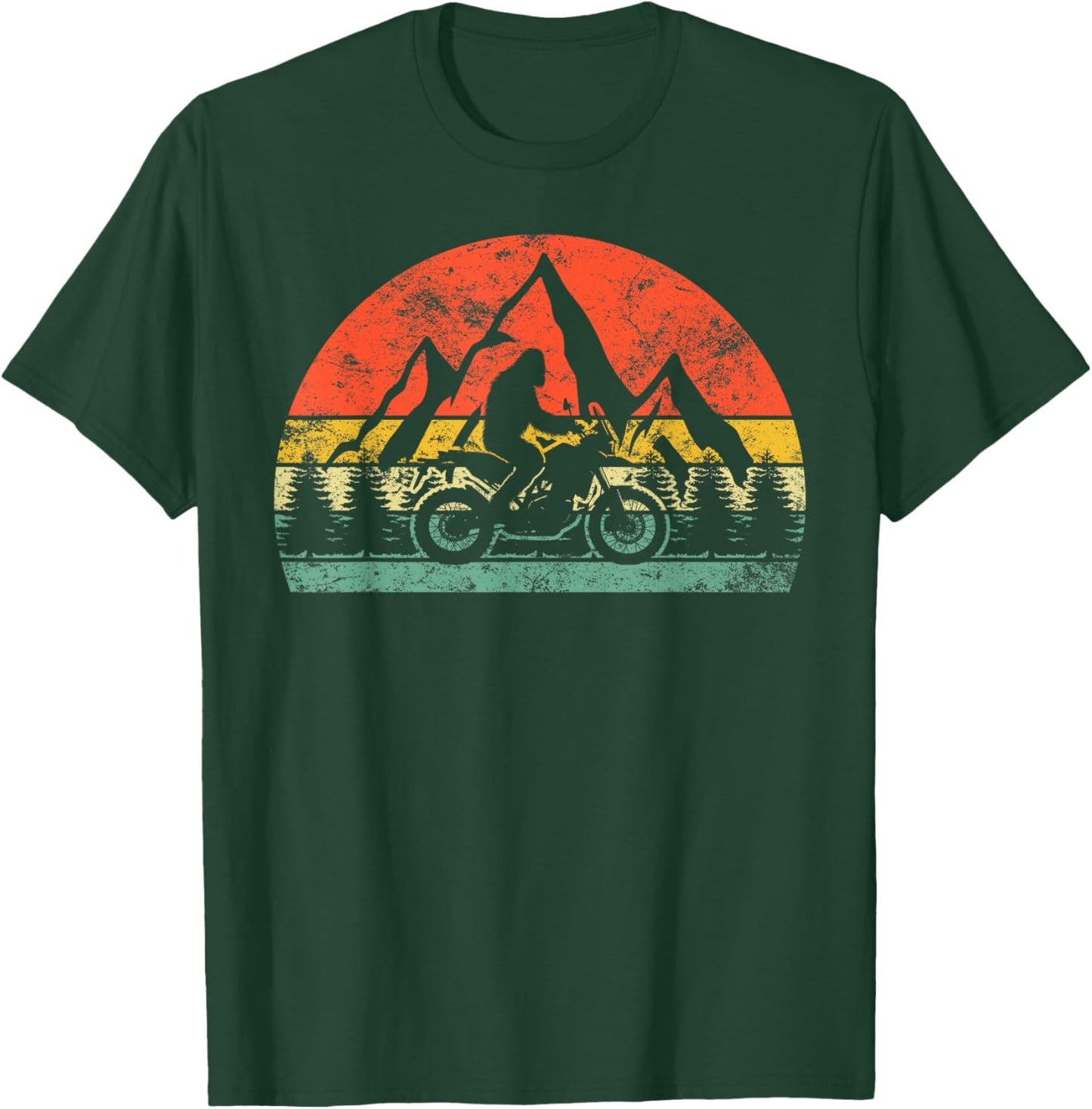 Bigfoot Riding Dirt Bike Motorcycle Mountain Retro Vintage T-Shirt - T-Shirt | Forest