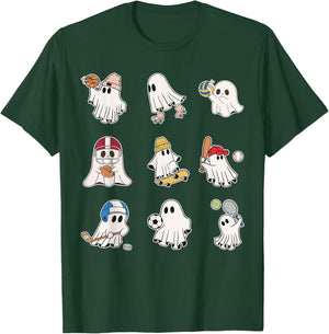 Sports Ghost Halloween Ghost Basketball Baseball Volleyball T-Shirt - T-Shirt | Forest