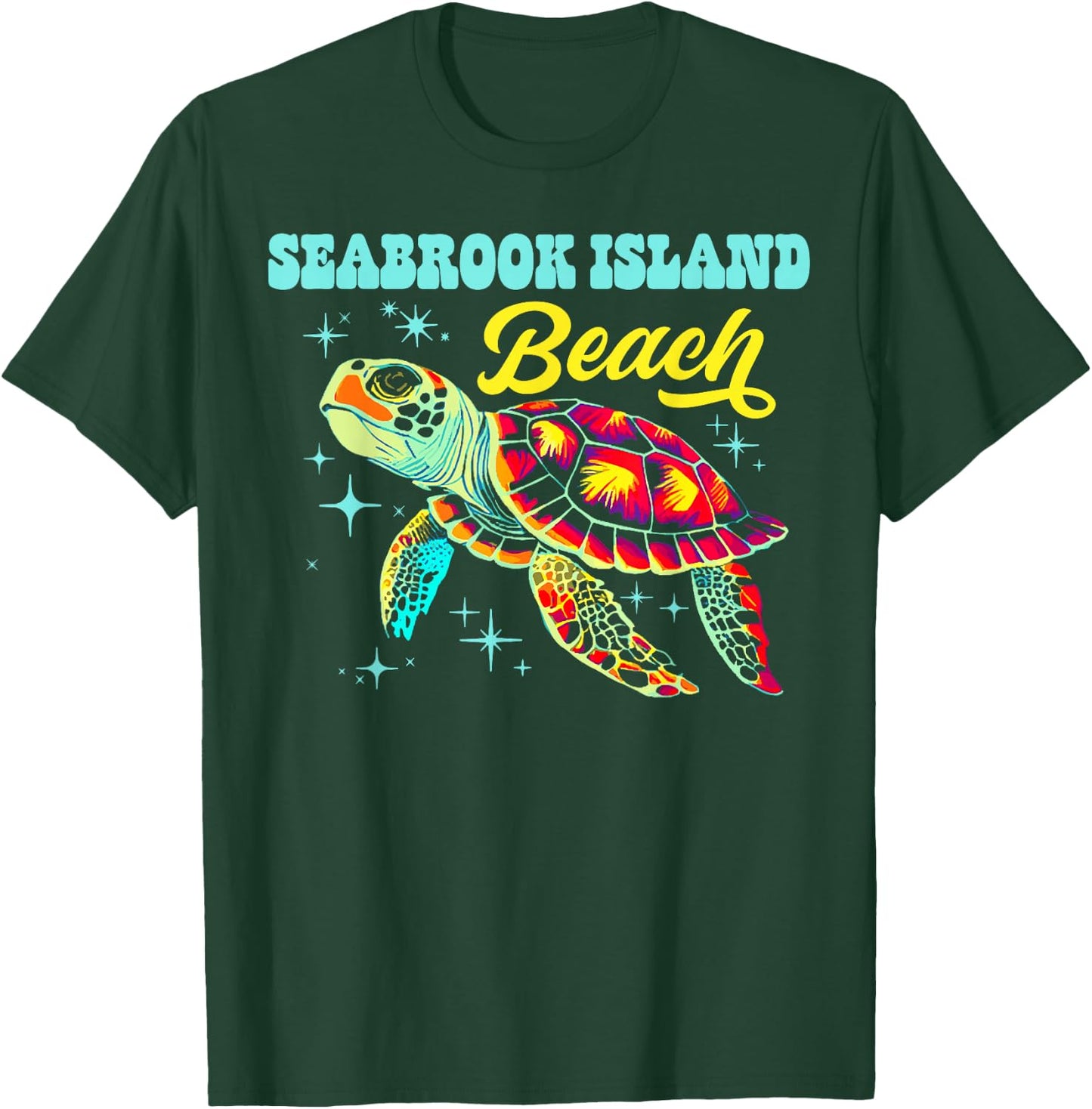 Seabrook Island Beach SC Artistic Sea Turtle Retro T-Shirt - T-Shirt | Forest