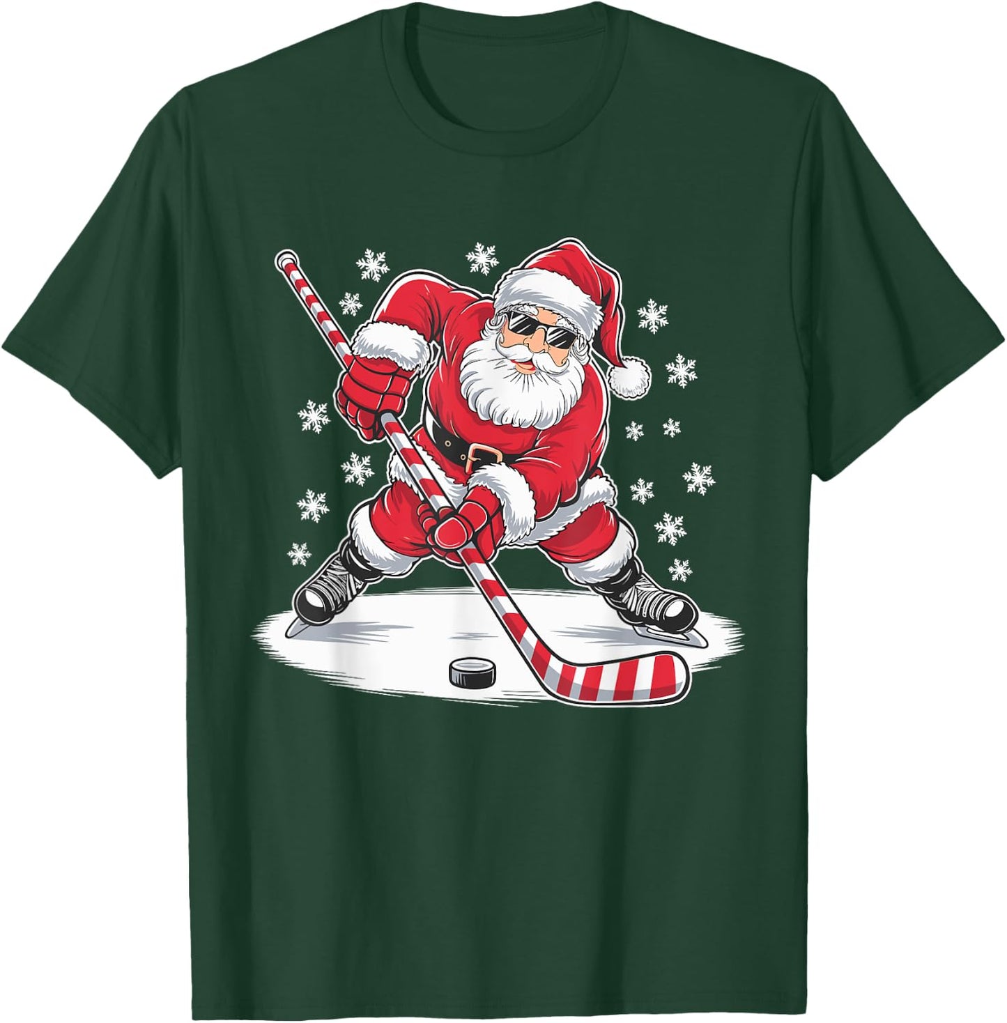 Funny Christmas Santa Playing Ice Hockey Xmas Sport T-Shirt - T-Shirt | Forest