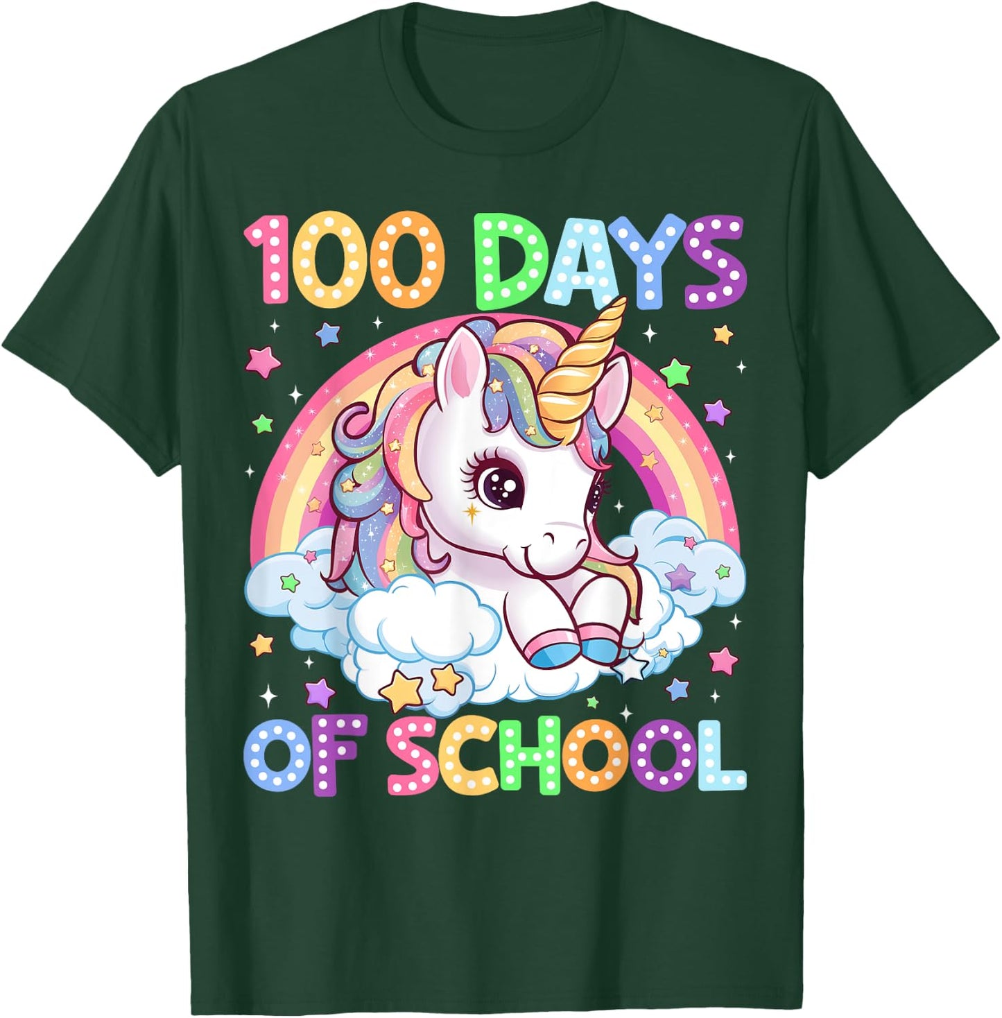 100 Days Of School Unicorn 100th Day Of School Teacher Kids T-Shirt - T-Shirt | Forest