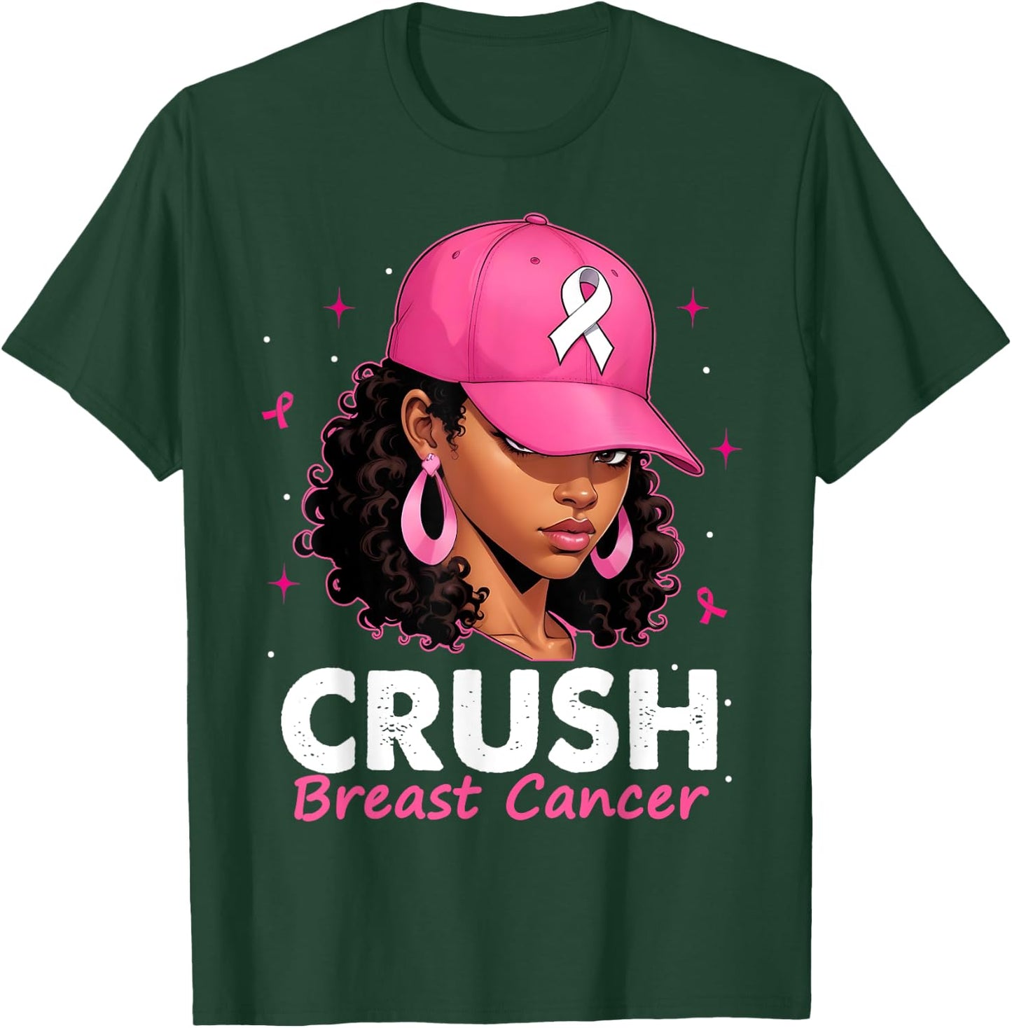 Crush Breast Cancer Awareness Black Women Pink Queen Warrior T-Shirt - T-Shirt | Forest