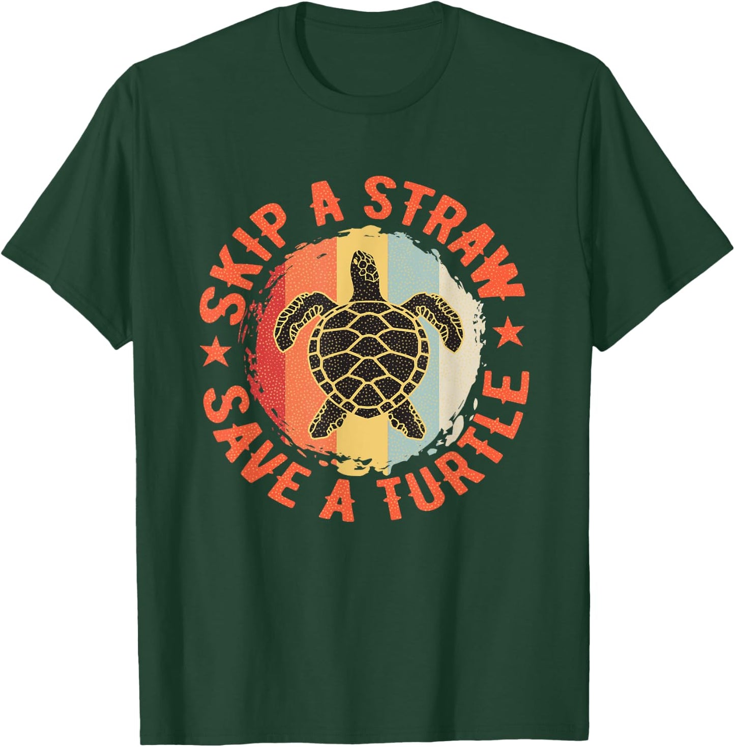 Retro Skip A Straw Save A Turtle T-Shirt - T-Shirt | Forest