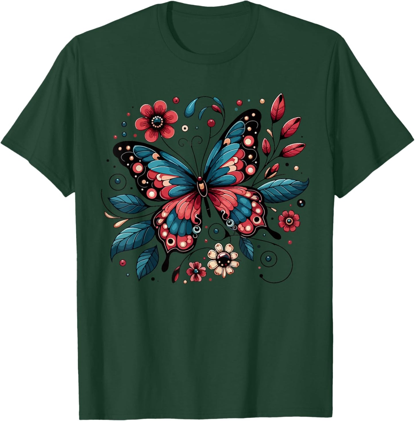 Butterfly With Flowers I Aesthetic Butterfly T-Shirt - T-Shirt | Forest
