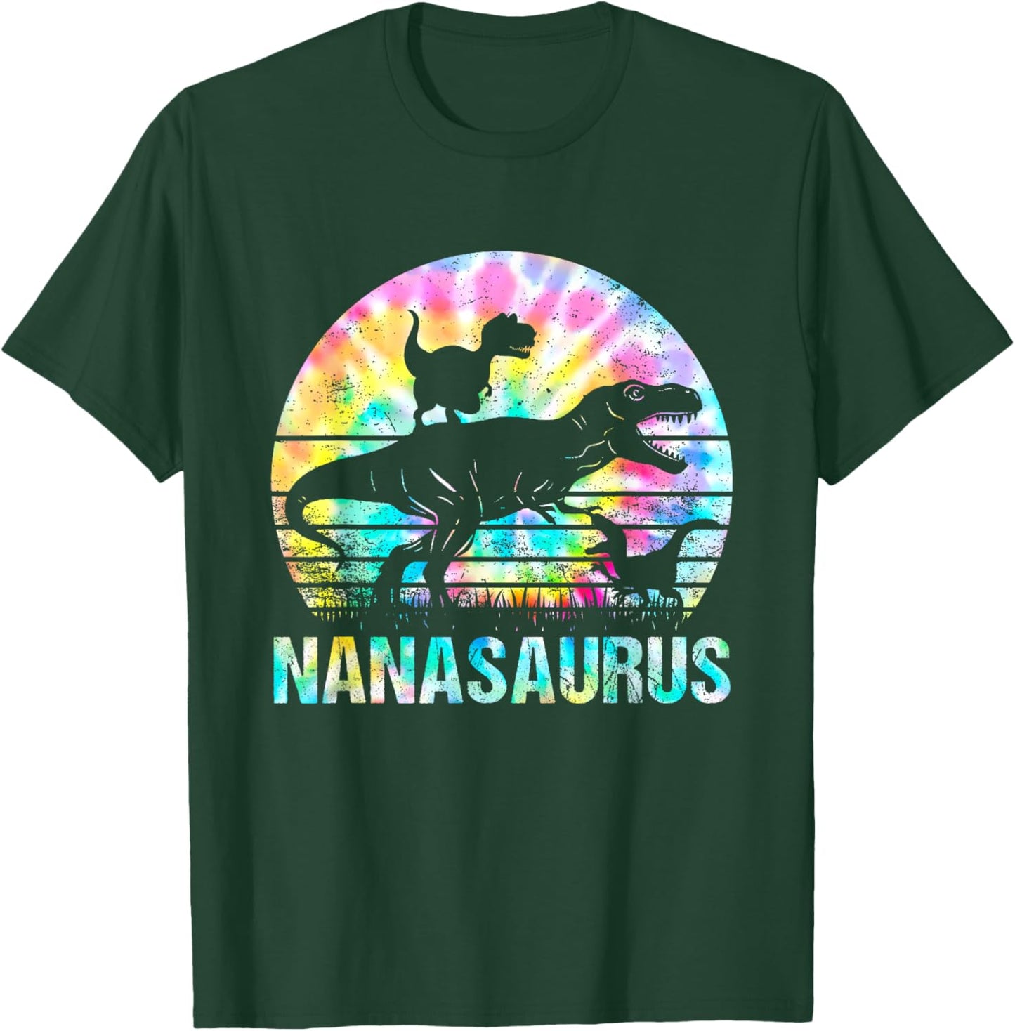 Nanasaurus T Rex Dinosaur Mom Saurus Tie Dye Vintage 70s T-Shirt - T-Shirt | Forest