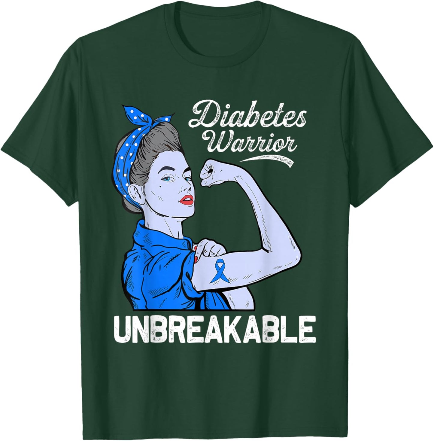 Support Diabetes Awareness Blue Ribbon T1D Type 1 T-Shirt - T-Shirt | Forest