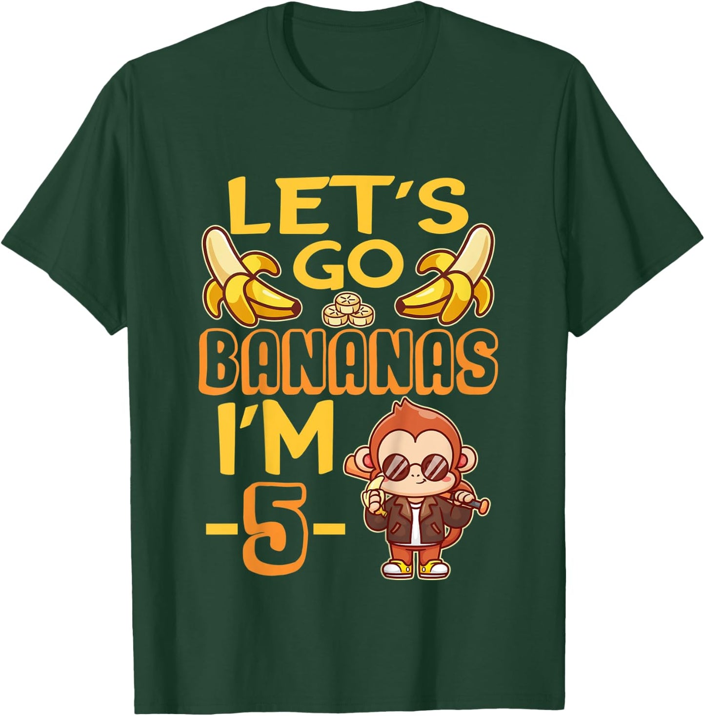 Kids Let's Go Bananas I'm 5 Zoo Jungle Safari 5th Birthday T-Shirt - T-Shirt | Forest