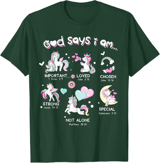 God Says I'm Cute Funny Unicorn Christian Girl Bible Lover T-Shirt - T-Shirt | Forest