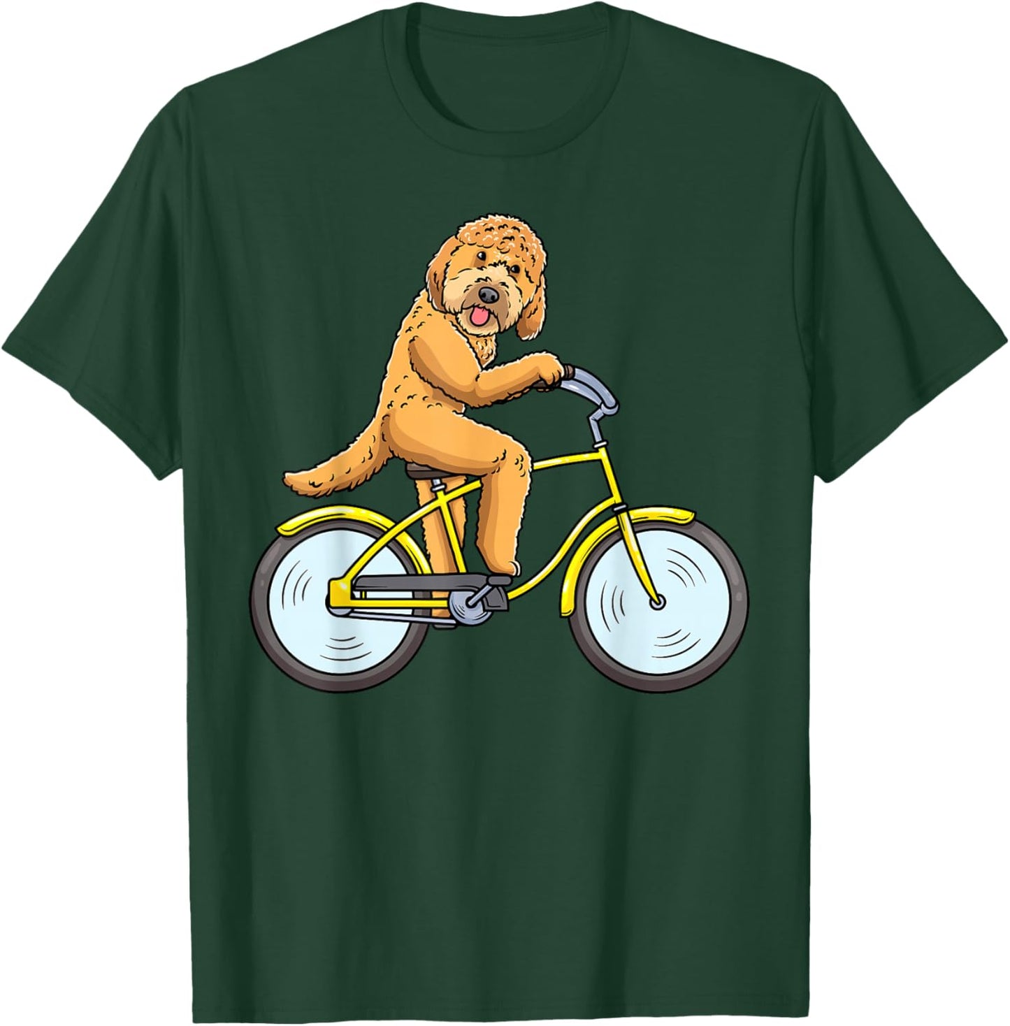 Goldendoodle Dog On Bike Cycling Men Women Girls Kids T-Shirt - T-Shirt | Forest