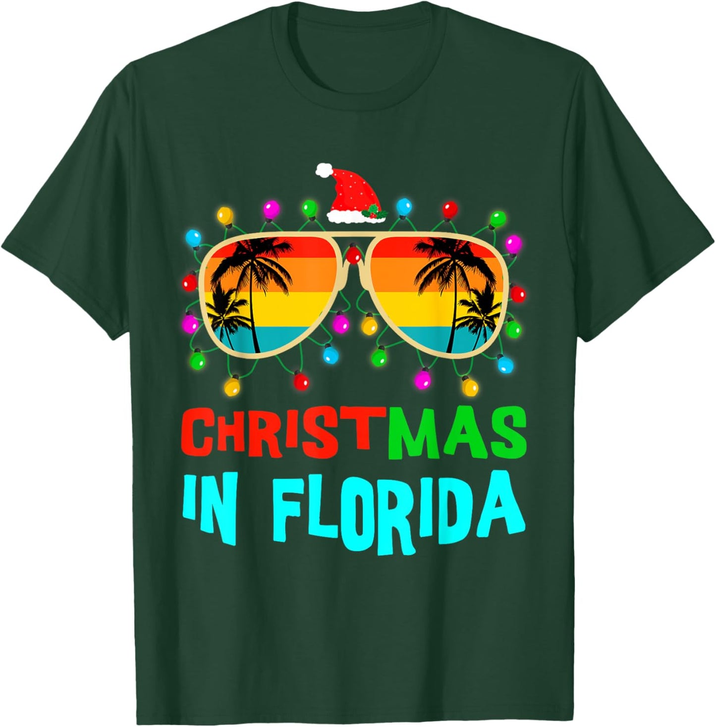 Christmas In Florida Sunglasses Palm Trees Family Vacation T-Shirt - T-Shirt | Forest
