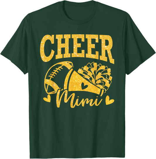 Cheer Mimi Biggest Fan Black Gold Pom Pom Mothers Day T-Shirt - T-Shirt | Forest