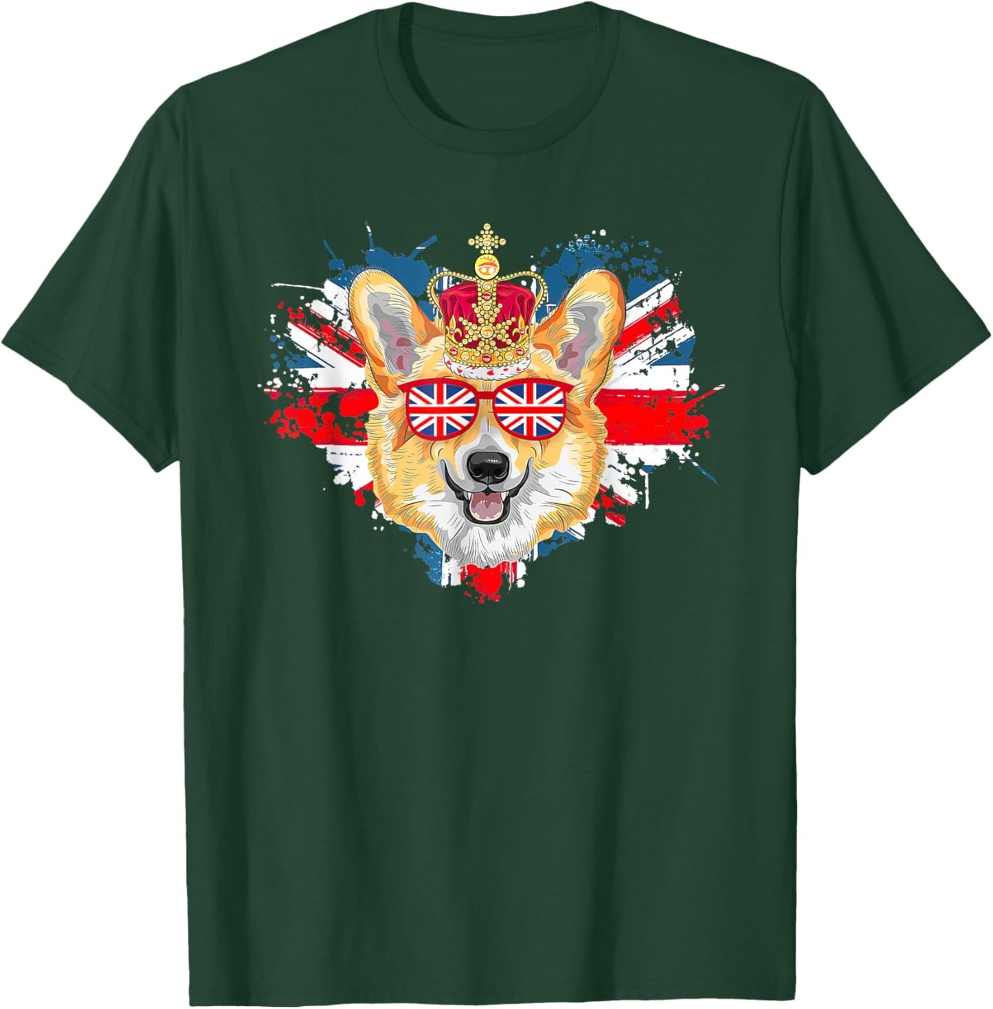 Corgi British Dog Union Jack Flag England Crown Queen Jubile Men Women Kids T-Shirt - T-Shirt | Forest