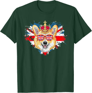 Corgi British Dog Union Jack Flag England Crown Queen Jubile Men Women Kids T-Shirt - T-Shirt | Forest