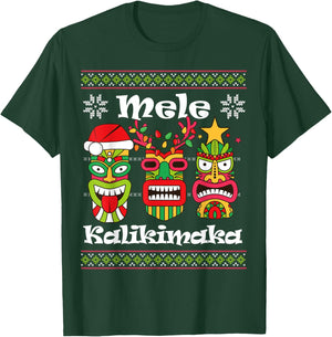 Mele Kalikimaka Christmas Hawaiian Santa Tiki Ugly Xmas T-Shirt - T-Shirt | Forest
