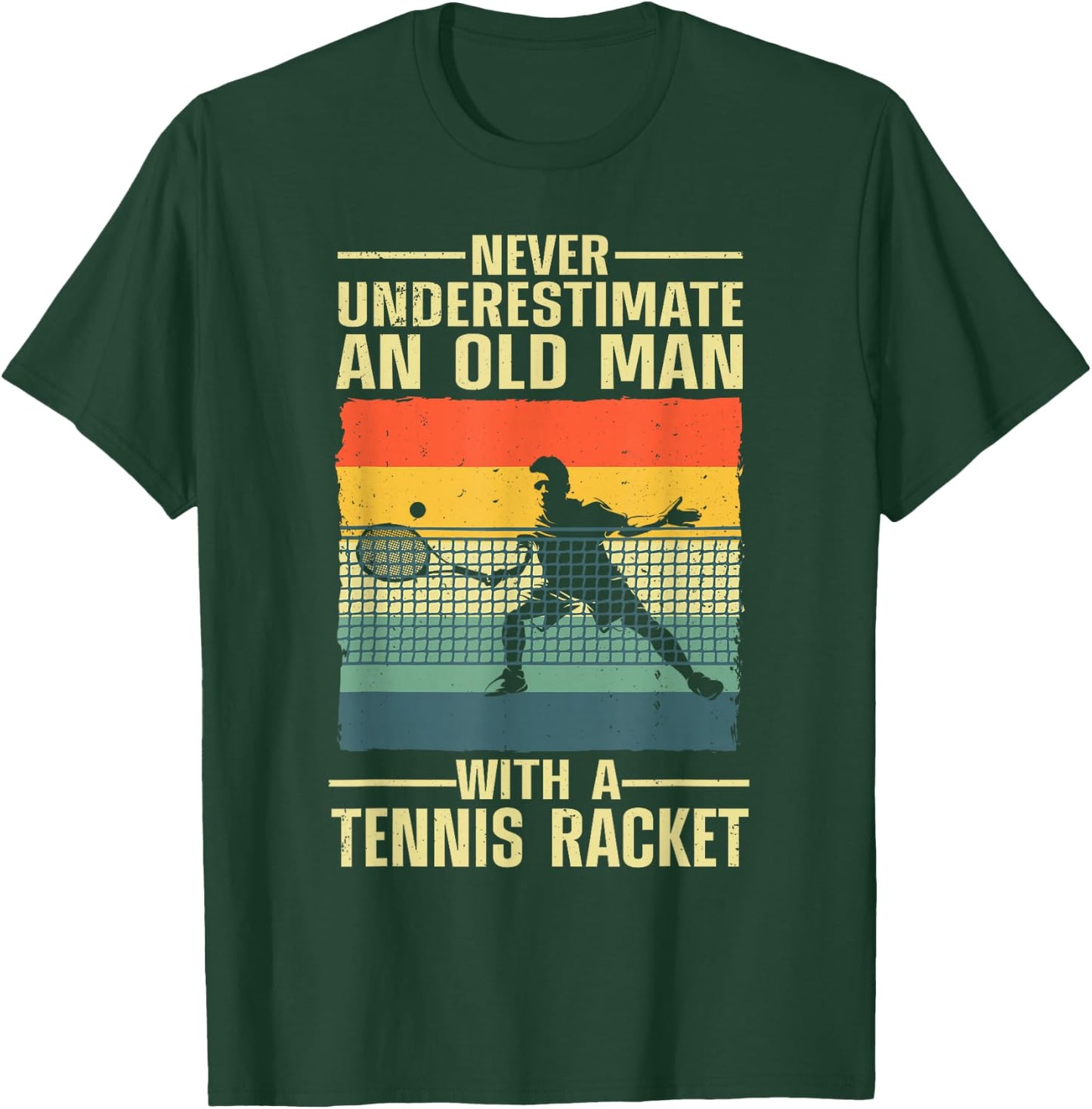 Cool Tennis Art For Grandpa Men Tennis Player Racket Sport T-Shirt - T-Shirt | Forest