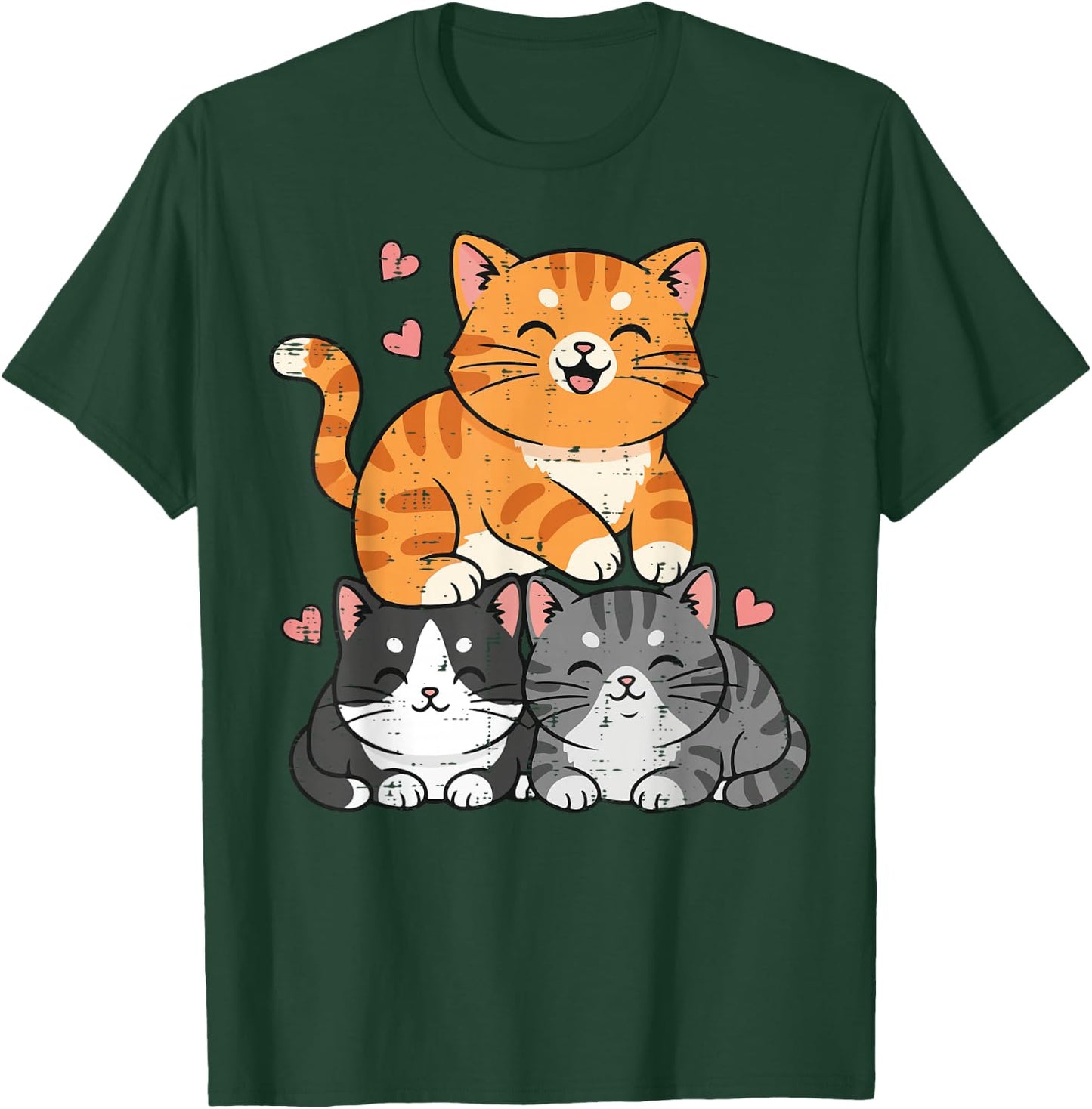 Cats Pyramid Pile Hearts Cute Kitten Kitty Girls Kids Women T-Shirt - T-Shirt | Forest