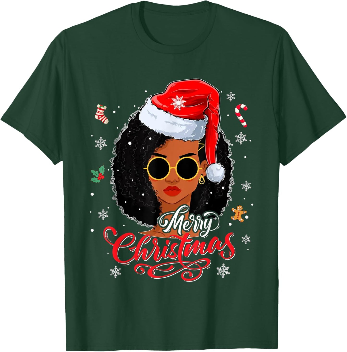 Merry Christmas Black African American Xmas Santa Melanin T-Shirt - T-Shirt | Forest
