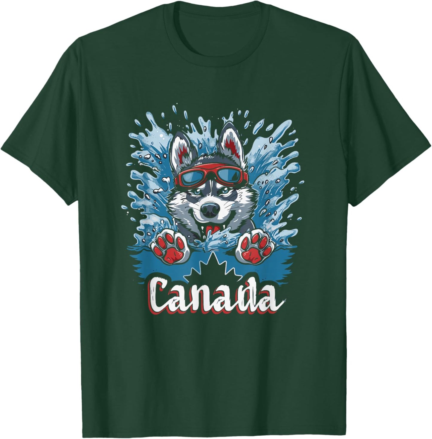 Canada Husky Dog Swimming Art - Canadian Souvenir T-Shirt - T-Shirt | Forest