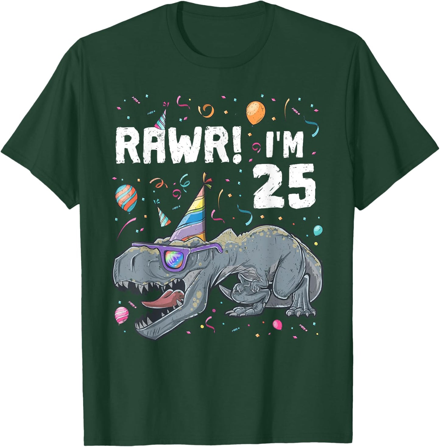 25th Birthday Boy T-Rex Dinosaur Party Dino Bday T-Shirt - T-Shirt | Forest