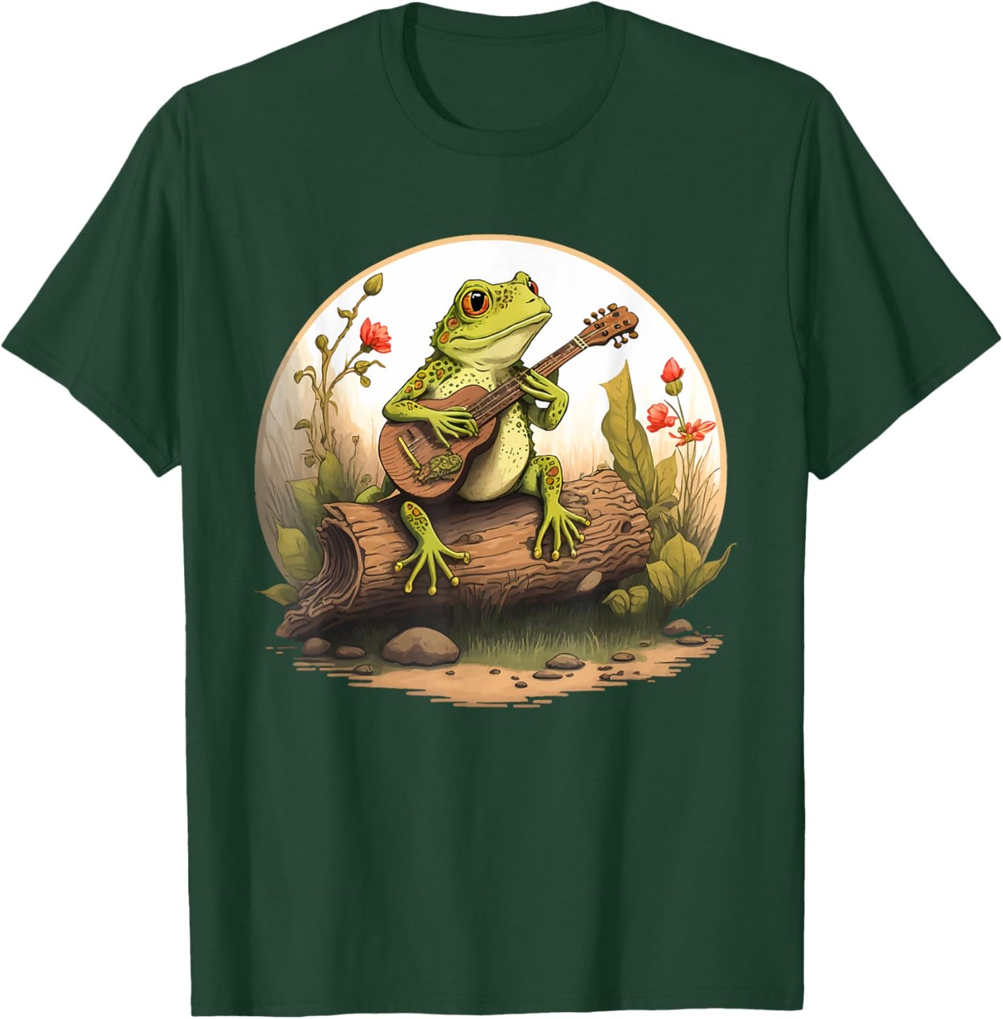 Frog Playing Guitar Frog Playing Banjo On Log Aesthetic T-Shirt - T-Shirt | Forest