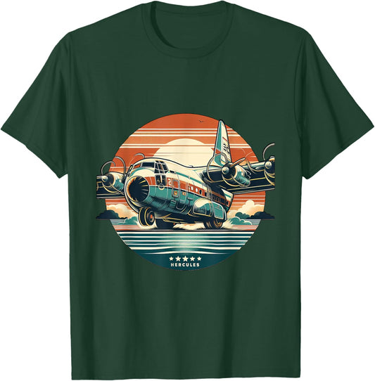 C-130 Hercules Vintage C130 Airplane Retro Sunset Pilot T-Shirt - T-Shirt | Forest