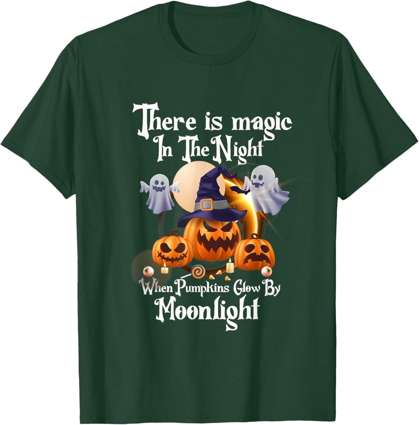 Magic In The Night Pumpkins Glow-Moonlight Halloween Ghost T-Shirt - T-Shirt | Forest