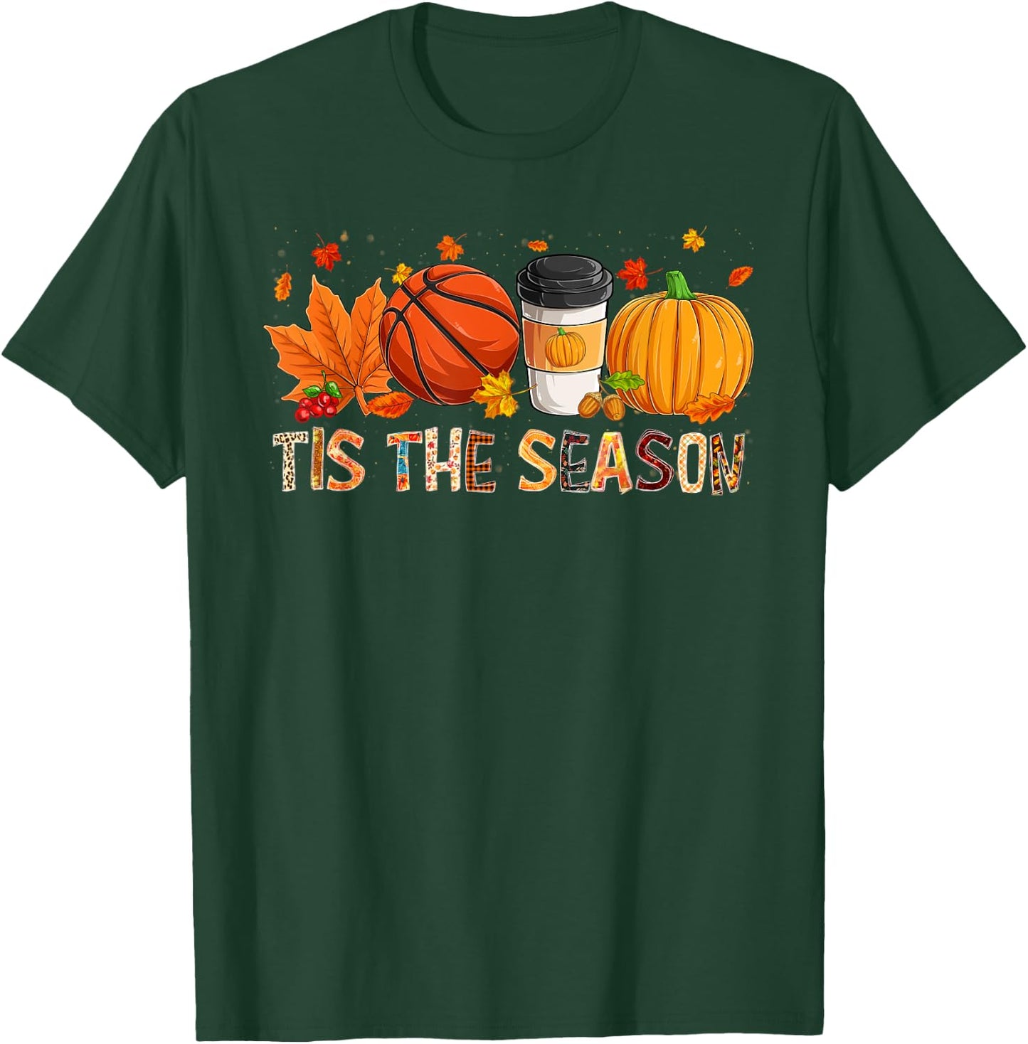 The Season Leopard Pumpkin Basketball Halloween Fall Leaf T-Shirt - T-Shirt | Forest