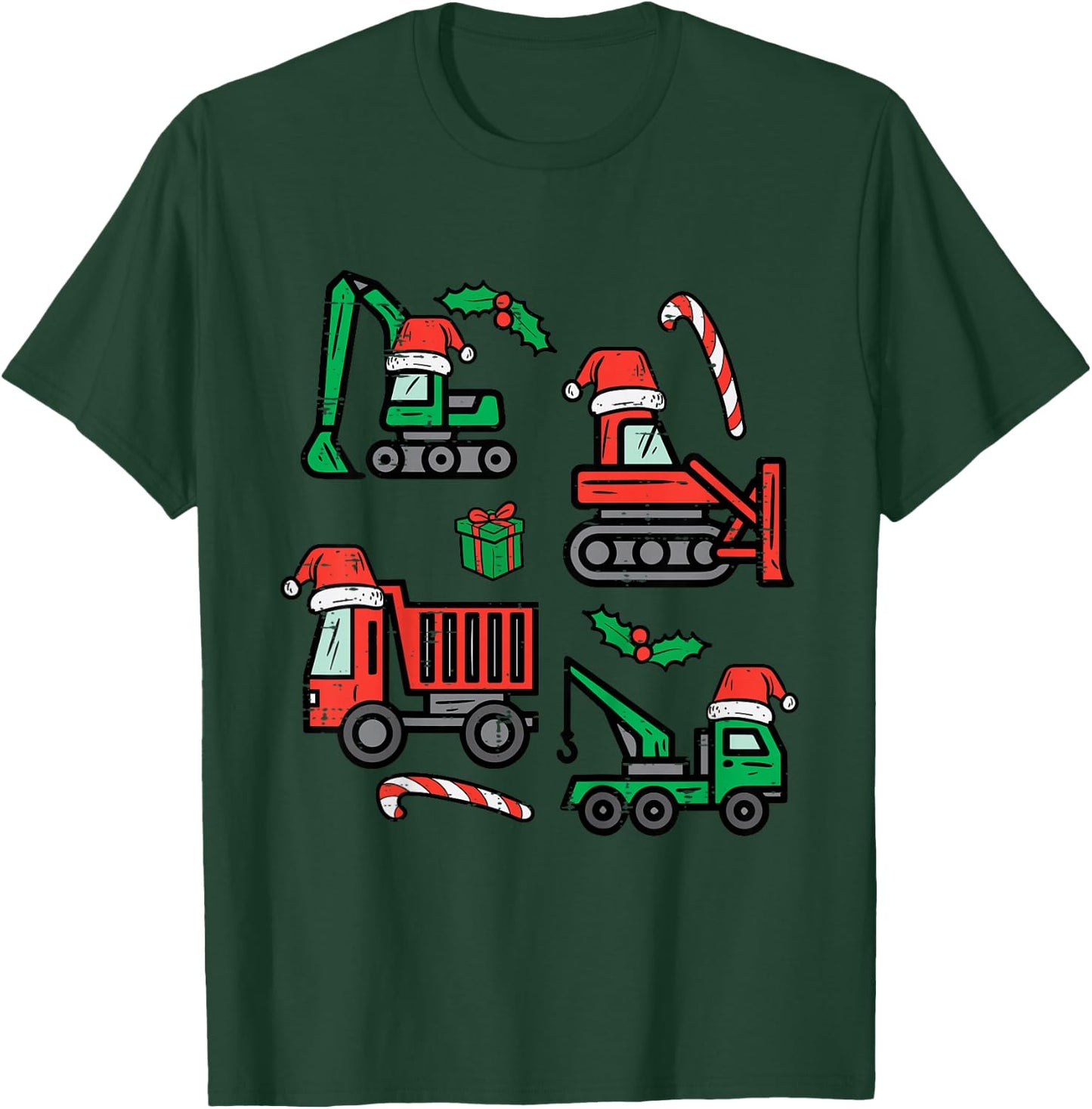Kids Christmas Construction Vehicles Truck Xmas Boys Kids Toddler T-Shirt - T-Shirt | Forest