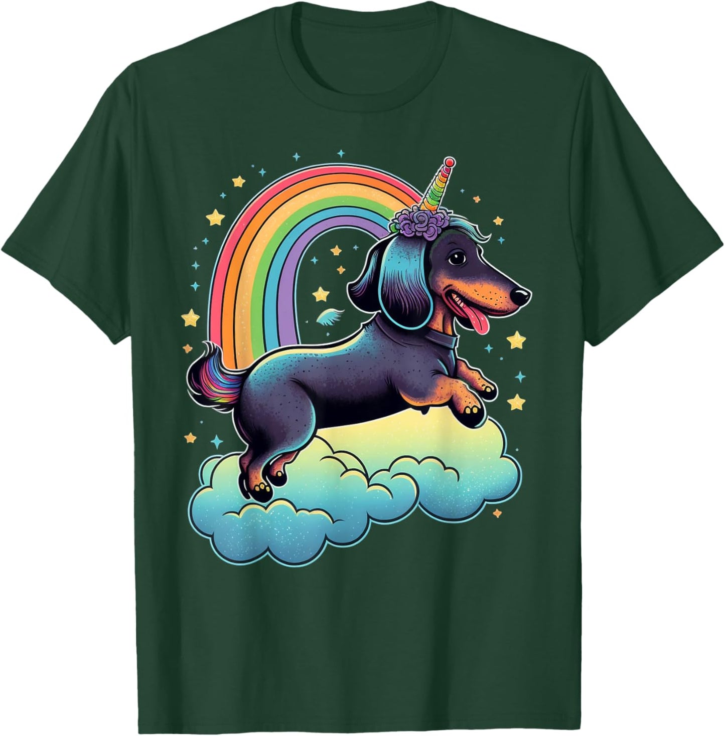 Dachshund Unicorn on Rainbow Unicorn Dachshund T-Shirt - T-Shirt | Forest