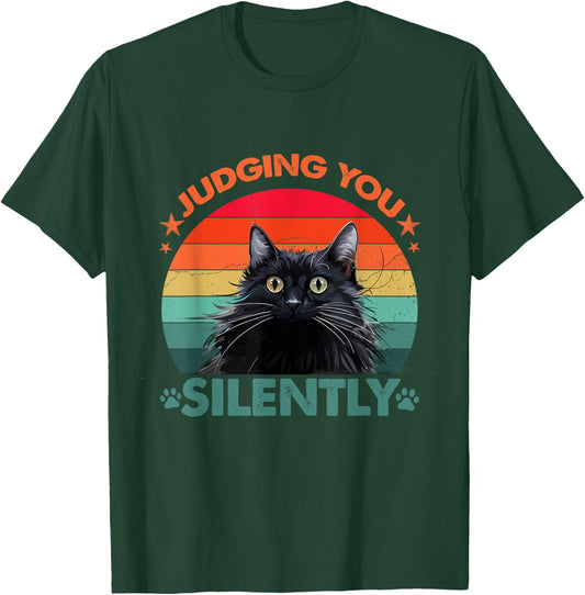 Vintage Funny Cat Judging You Silently Cat Women Kids T-Shirt - T-Shirt | Forest
