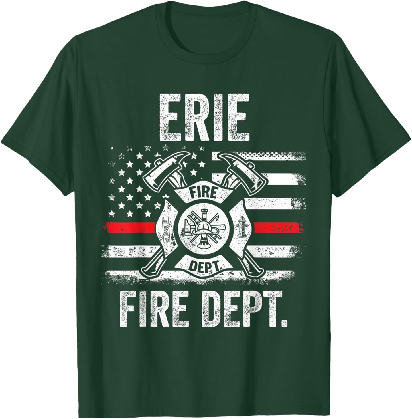Erie Pennsylvania Fire Department Thin Red Line Fireman T-Shirt - T-Shirt | Forest