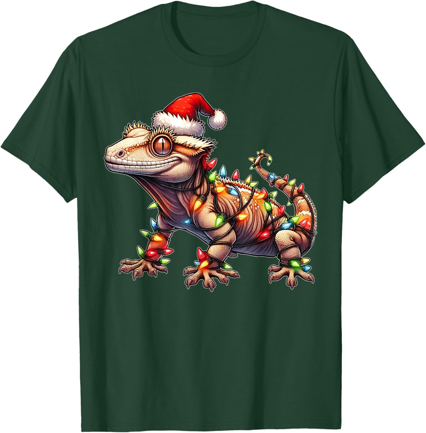 Crested Gecko Lizard Christmas Hat Xmas T-Shirt - T-Shirt | Forest