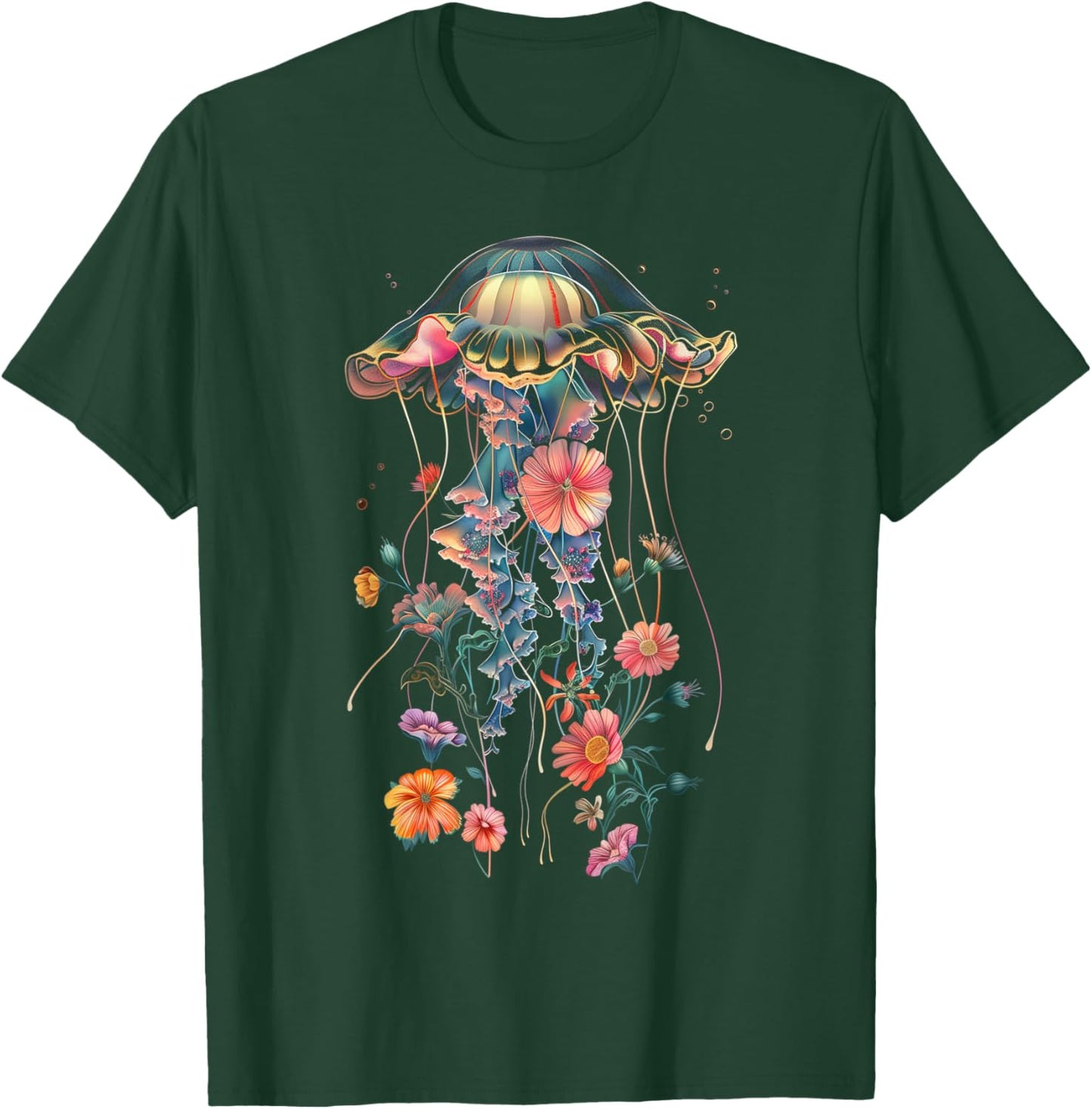 Jellyfish Flowers Vintage Floral Scuba Diving Surf T-Shirt - T-Shirt | Forest
