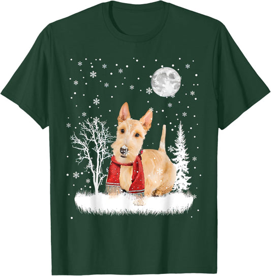 Scottish Terrier Under Moonlight Snow Christmas Pajama T-Shirt - T-Shirt | Forest