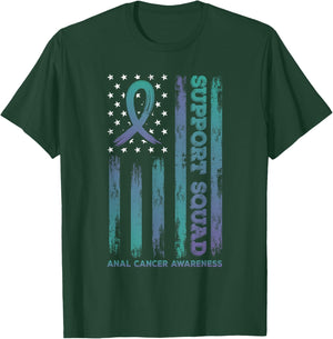 Anal Cancer Support Squad USA Flag Awareness Ribbon T-Shirt - T-Shirt | Forest
