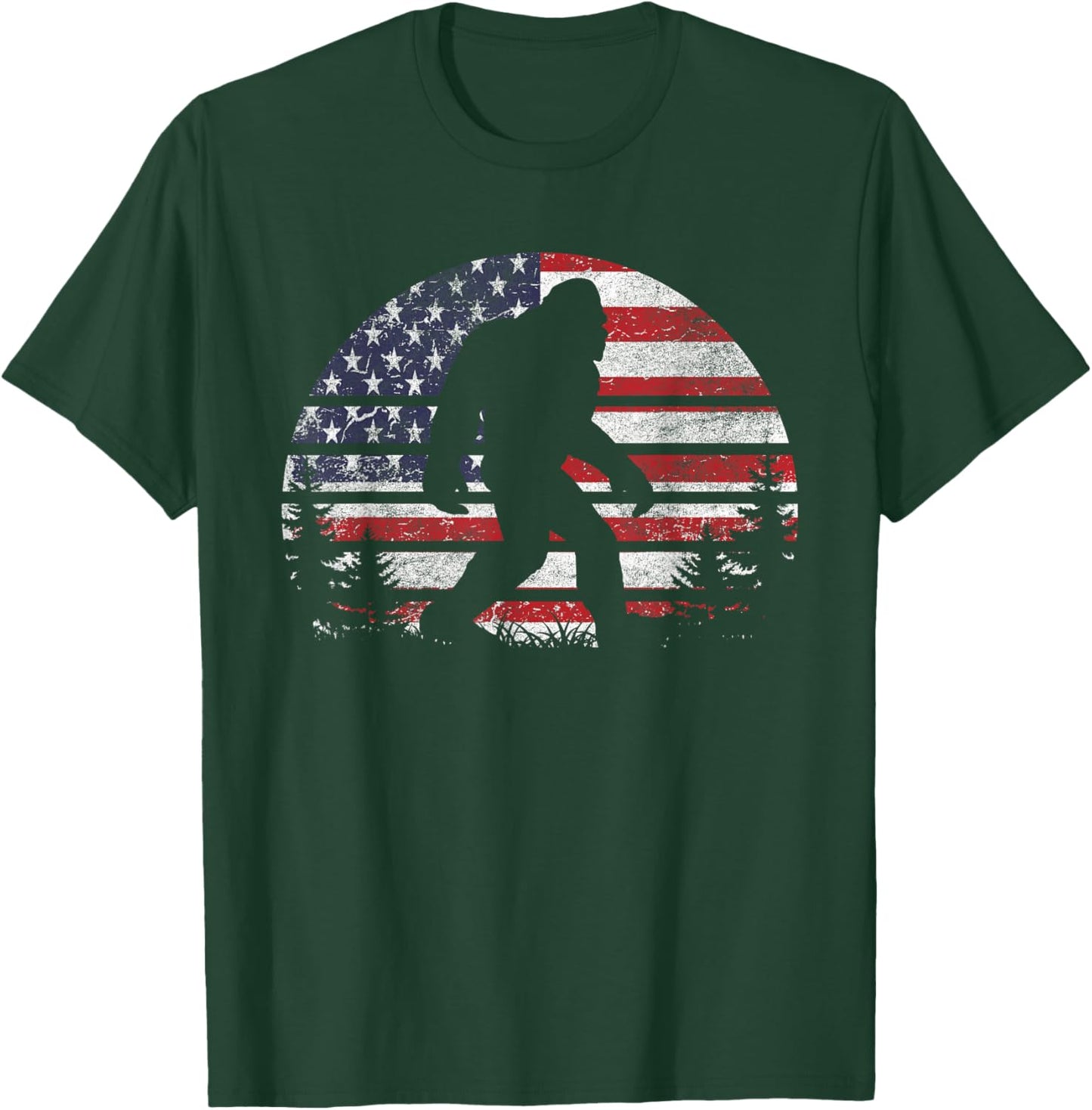 Bigfoot 4th of July American USA Flag Patriotic Sasquatch T-Shirt - T-Shirt | Forest